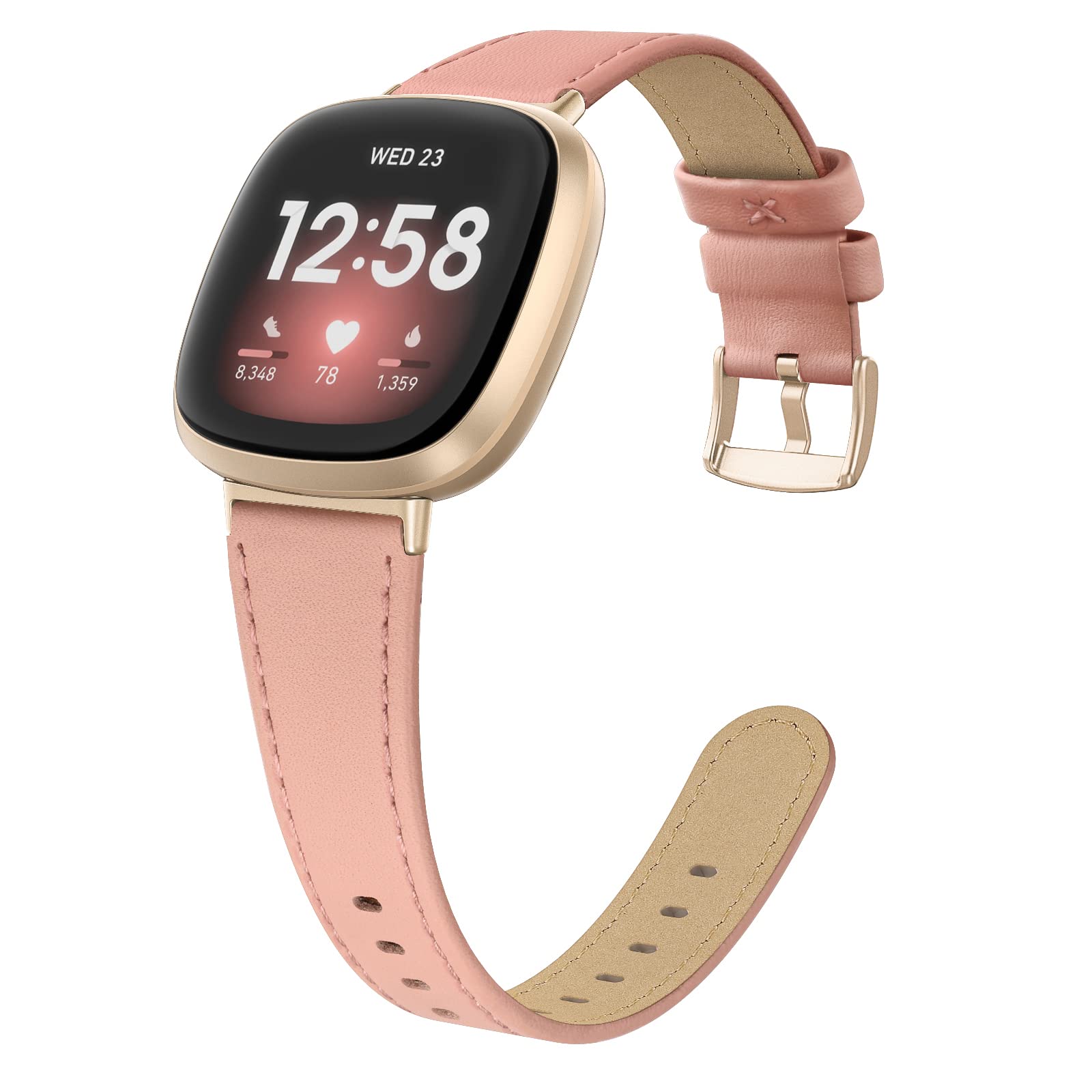 Tuocal Genuine Leather Strap Compatible with Fitbit Versa 4 / Versa 3 / Sense 2 / Sense for Women Men, Soft Breathable Genuine Leather Adjusted Replacement Strap Wristband for Fitbit Versa 4/3