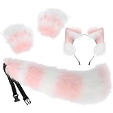 Hyuetrsa Ears Paws Tail Set Faux Fur Cat Ears and Wolf Fox Tail Set Faux Fur Wolf Ears Headband Fox Tail and Paw Gloves Set Costume Accessory Set