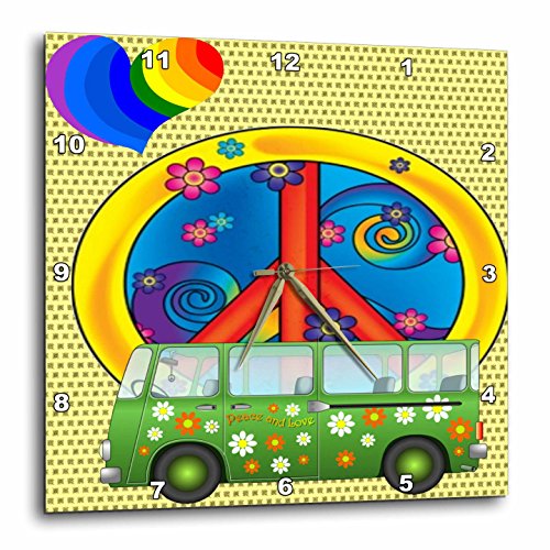 60S Peace,Love,Flower Power Van and Peace Sign Art-Wall Clock
