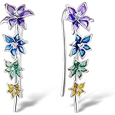 Santuzza 925 Sterling Silver Enamel Flower Ear Cuffs Climber Earrings for Women