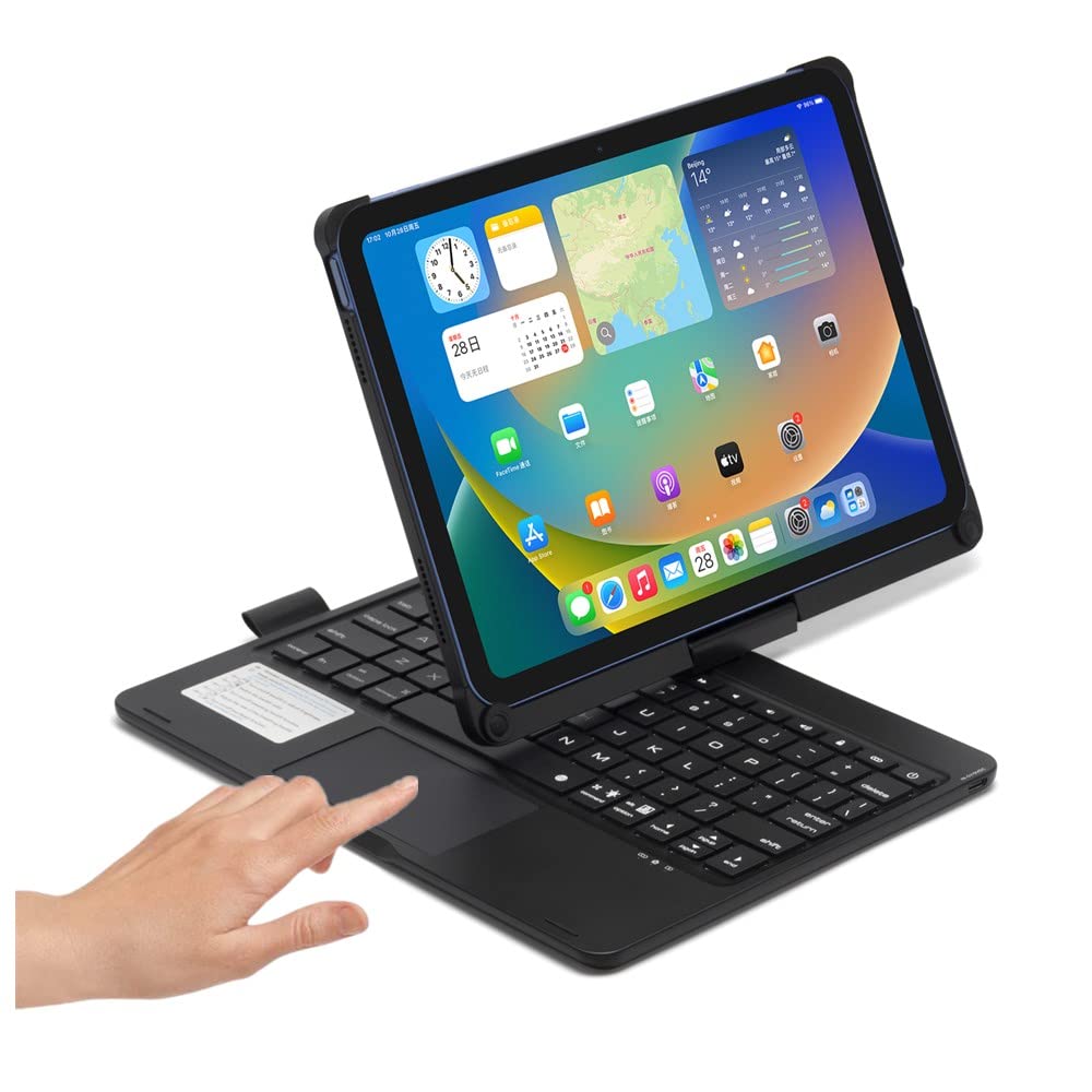 HENGHUI 360° Rotatable Touch Keyboard for iPad A16 2025 (11th Gen,11")/ iPad 10th Generation 2022 10.9 inch Backlight Keyboard Built‑in Trackpad, Bluetooth Foldable Keyboard Cover (Black) — image 1