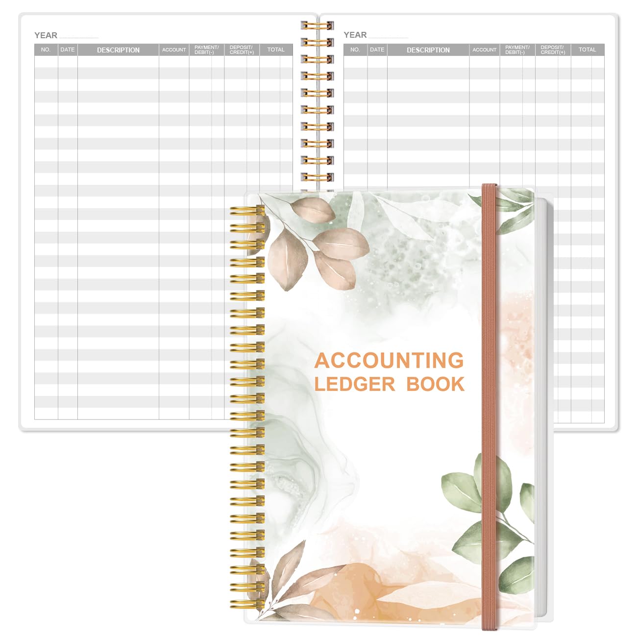 Accounting Ledger Book - A5 Ledger Book for Bookkeeping, Small Businesses & Personal Use, Expense Tracker Notebook for Tracking Money, Expenses, Deposits & Balance, 5.8" x 8.4", Rose Leaf