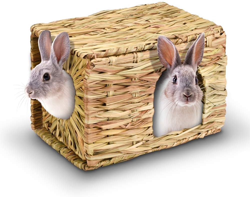 DaToo Rabbit Grass House Folding Woven Bed Chew Toy for Bunny Guinea Pig Hamster Small Animals, 1 Yr Warranty