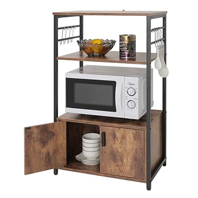 IWELL Kitchen Baker's Rack with Cabinet and Hooks for Storage