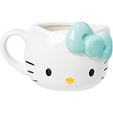 Silver Buffalo Sanrio Hello Kitty Light Blue Bow Ceramic 3D Sculpted Mug, 20 Ounces