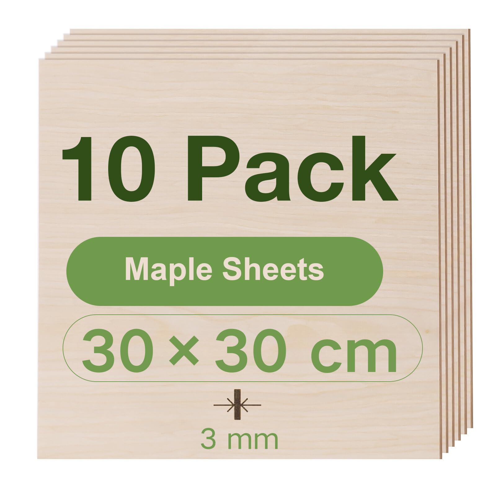 ROBOTIME 3mm Plywood Sheets Maple Veneer Cut to Size 30×30 CM 10 Pack Wood Burning Model Making Laser Ply Material, Thin Wood Sheets for Craft Projects — image 1