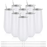 Lifecapido 8 Pack Insulated Champagne Tumblers, 12oz Champagne Flute Tumbler, Stainless Steel Stemless Champagne Glass, Unbreakable Cocktail Cups with Lid for Birthday Party Wedding Christmas (White)