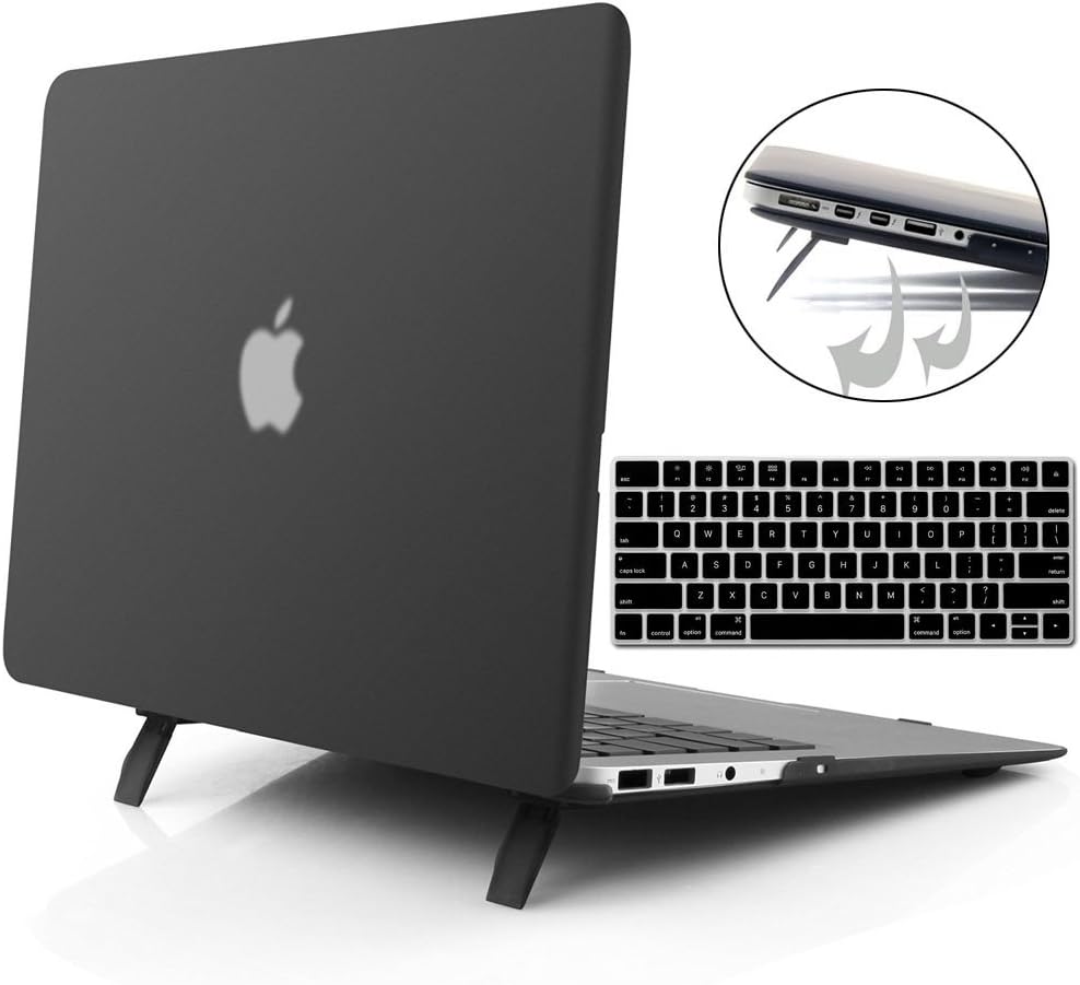 Macbook Air 13 Inch Case,Werleo 2 in 1 Ultra Slim Soft-Skin Plastic Black Rubberized Hard Case Cover with Foldable Kicktand and Keyboard Cover Skin for Apple Macbook Air 13" A1369 & A1466 Shell Cover