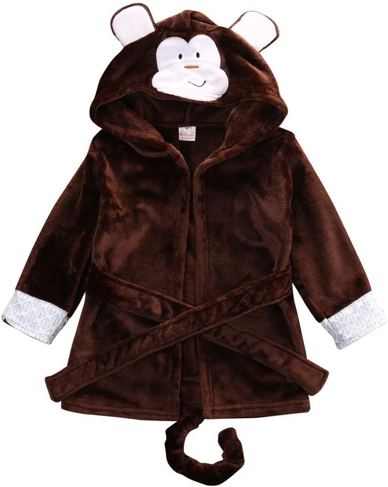 Baby Coral Fleece Bathrobe Toddler Kids Hooded Terry Robe Cartoon Animal Pajamas Sleepwear Bath Wrap
