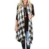 Ivay Womens Plaid Open Front Sweaters Sleeveless Duster Cardigans Drape Lightweight Vest Coat with Pockets