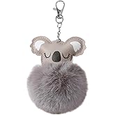 POYAMUSE Furry Koala and Pompom Ball Keychain - Cute Animal Themed Keyring for Women and Girls