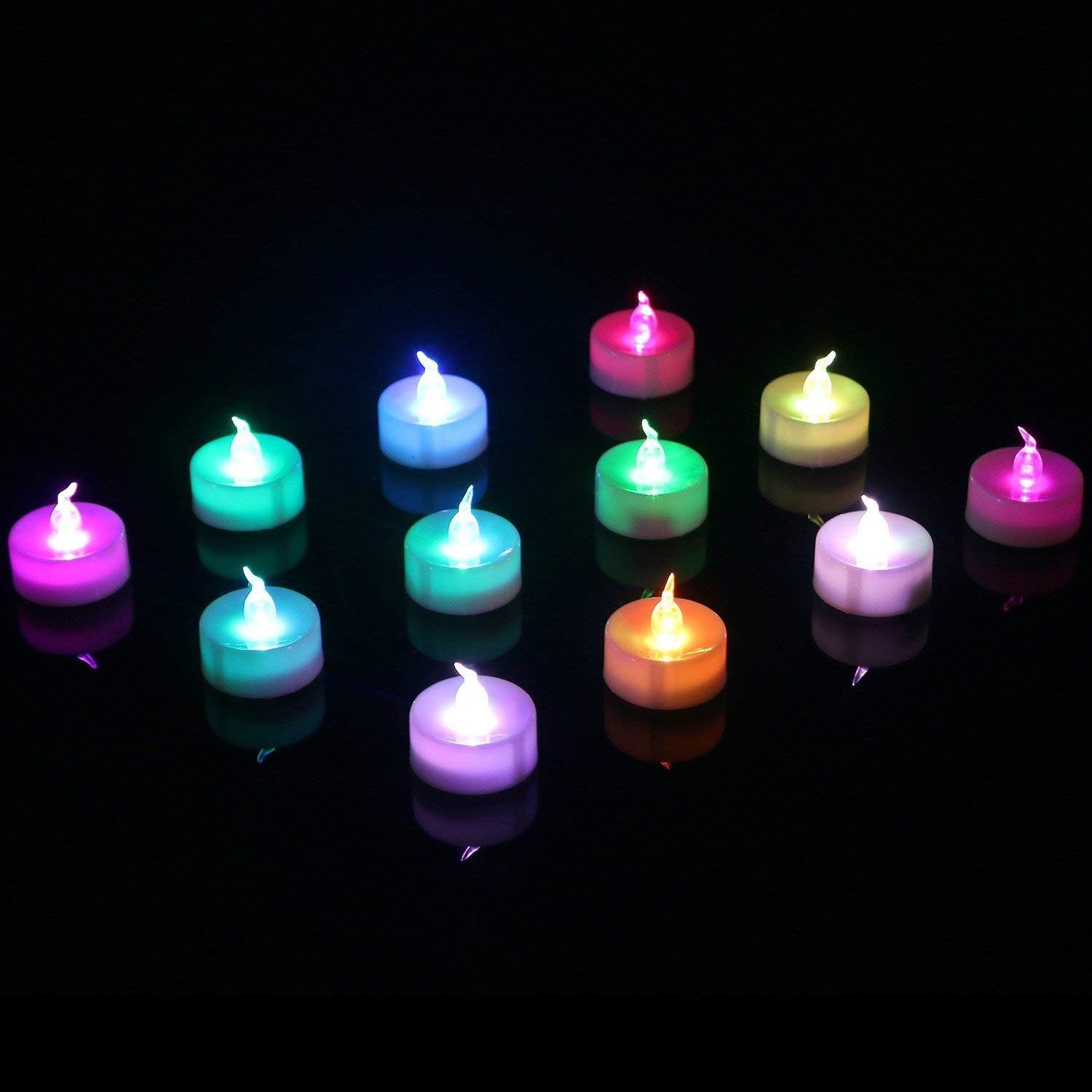 Uhat Pack of 24 Flameless Battery Tea Lights Flickering Fake Candles Colour Changing LED for Celebration Party (Colorful) - Image 3