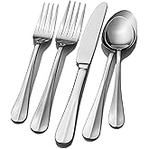 Pfaltzgraff Simplicity 53-Piece Flatware Set, 18/0 Stainless Steel Silverware Set for 8 with Serving Utensils, Classic Dining Cutlery for Everyday Use and Entertaining