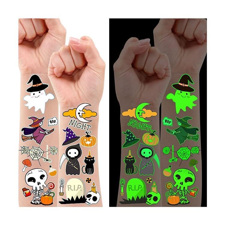 Leesgel Halloween Party Bag Fillers, 10 Sheets Luminous Temporary Tattoos for Kids Halloween Decorations, Party Games Toys Accessories Stuff Tattoo Stickers Supplies Favours
