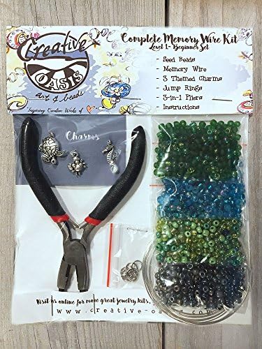 Creative Oasis Complete Jewelry Making Starter Kit for Teens and Adults. Memory Wire for Bracelets, Glass Seed Beads, Charms, Jump Rings and Pliers. (Bead Set, Deep Sea)