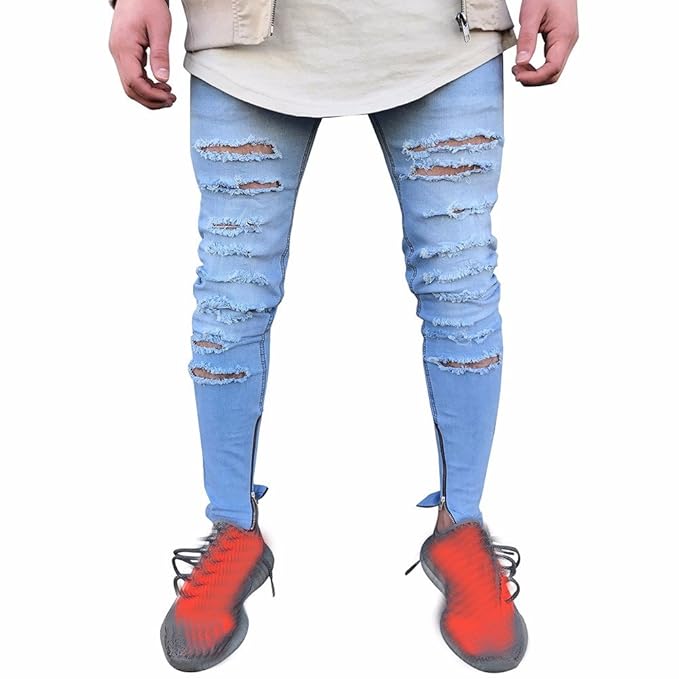 Zoilmxmen Slim Ripped Jeans, Mens Stretchy Biker Jeans ...