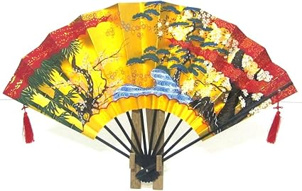 Amazon 日本のお土産 日本の伝統 飾り扇子 金地飾り扇子 金箔地黒骨 扇子 松竹梅 大 不知火 置物 オブジェ