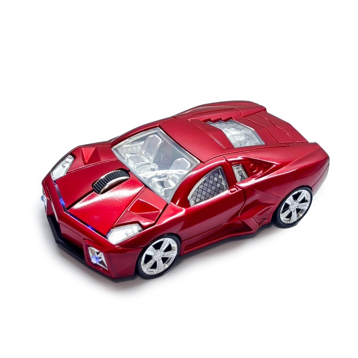 Wireless Sports Car Shaped Mouse Computer Mice Optical 2.4GHz with Headlight 1600DPI for PC Laptop MAC (Red)