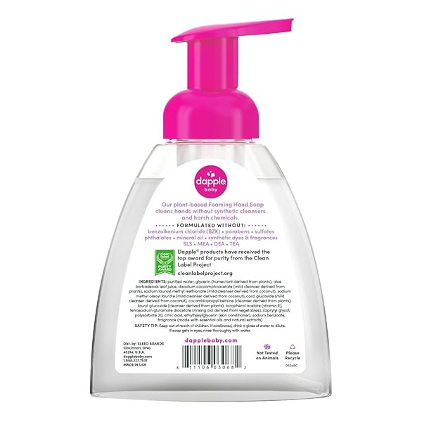 DAPPLE FOAMING HAND SOAP, GENTLE HAND WASH BABY SOAP, HYPOALLERGENIC FOR SENSITIVE SKIN, POWERED BY PLANTS, LAVENDER, 13 FL OZ (PACK OF 1)