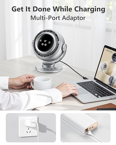 AGEYOU DESK FAN FOR OFFICE, 90°OSCILLATING FAN WITH 6000MAH RECHARGEABLE, 10 SPEEDS 4H TIMER 270°TILT ADJUSTMENT, 28DB ULTRA-QUIET PORTABLE PERSONAL TABLE FANS, GIFTS FOR CHRISTMAS WOMEN MEN HOME