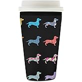 Funny Dachshund Dog Reusable Iced Coffee Sleeve, Decorative Dogs Insulator Sleeve for Cold Drinks Beverages Neoprene Cup Holder for Cold Drink Cups-(26-28oz)