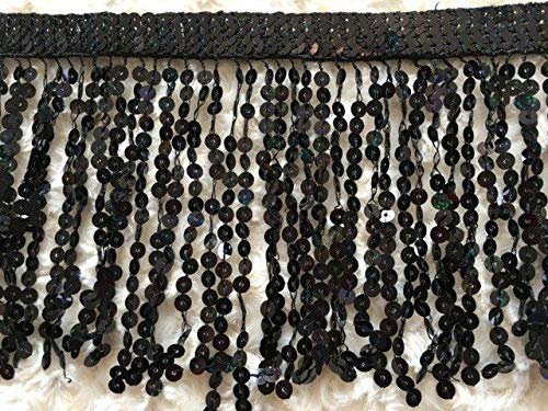 Kamas (10 Yards/lot) Sequins Tassel Fringe Width is 6 inches Decorative Fringe Curtain lace Trimming Trims and Tassels zakka DIY Laser - (Size: 6 inches, Color: Laser Black)