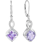 FJ Princess Cut Dangle Drop Earrings 925 Sterling Silver Infinity Leverback Earrings Birthstone Jewelry Gifts for Women