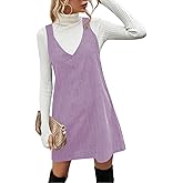 Koinshha Women Corduroy Overall Mini dress Casual Loose Sleeveless V Neck Pinafore Dresses Cute Jumper Overalls