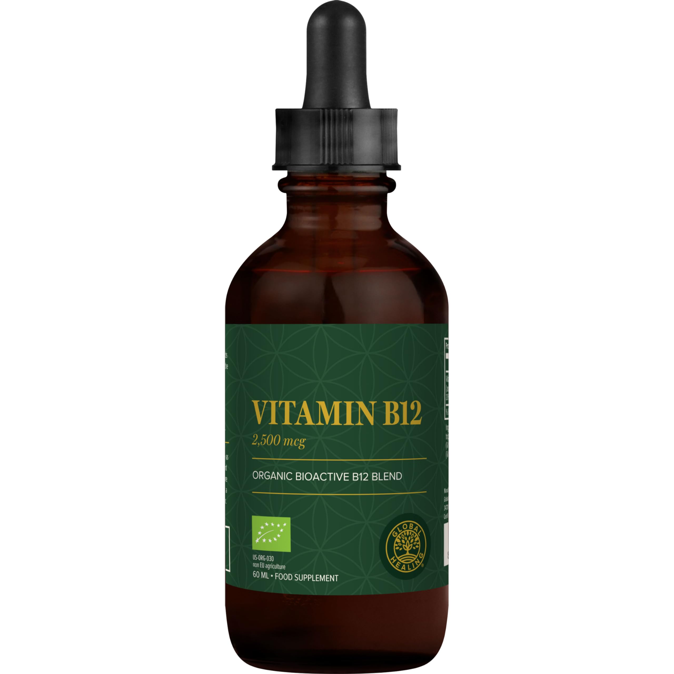 Global Healing Center VeganSafe B12 Organic Methylcobalamin and Adenosylcobalamin Blend, 60 ml