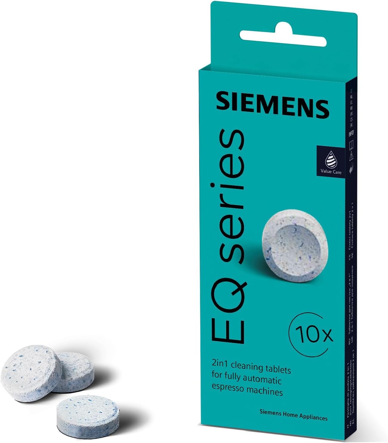 Siemens Reinigungstabletten TZ80001A, 10 Stück, Kaffeeöl-Rückstände ideal entfernen, Original-Zubehör, passend für Kaffeevollautomaten der EQ Reihe, sowie Einbauvollautomaten