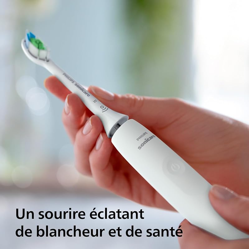 Sonicare 4100 - brosse à dents électrique pour adultes avec 1 tête de brosse à dents Philips W2 Optimal White blanche, coffret de voyage fin et chargeur USB (modèle HX3683/33)