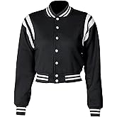 Women Cropped Varsity Jacket Retro Baseball Jacket Bomber Coat Streetwear