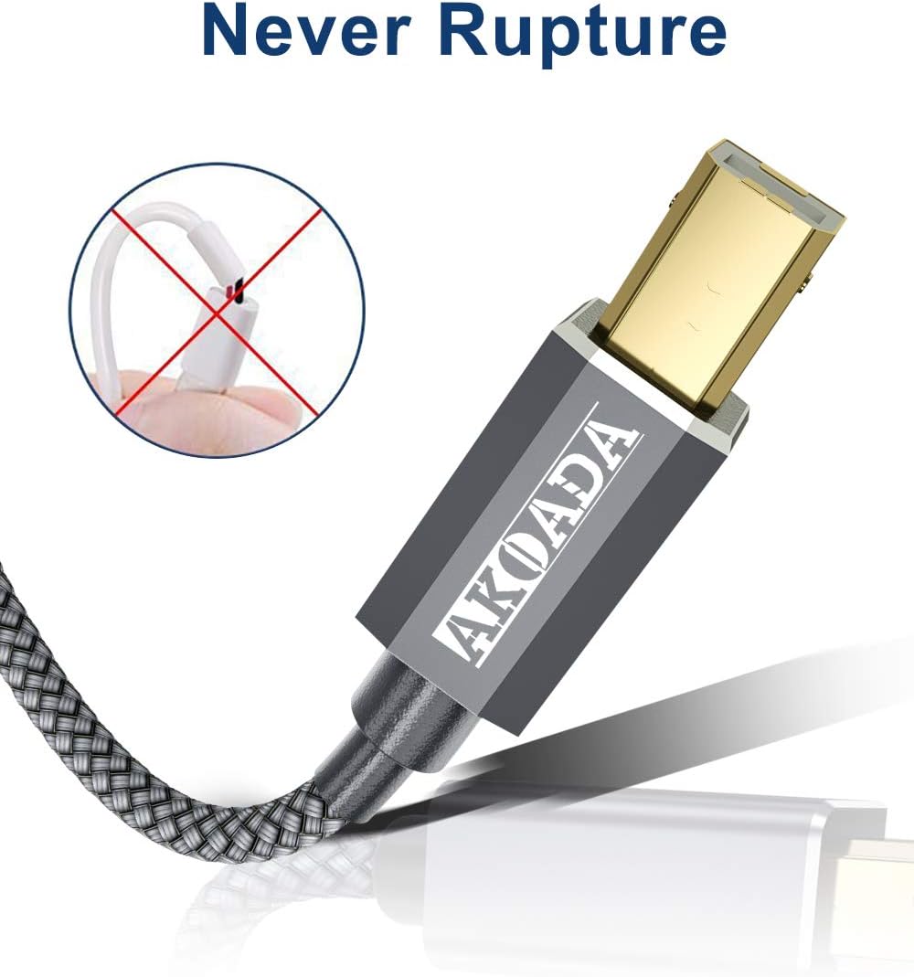 USB 2.0 Printer Cable 6.6ft，Akoada USB Type A Male to B Male Printer Scanner Cord High Speed Compatible with HP, Canon, Dell, Epson, Lexmark, Xerox, Samsung and More: Industrial & Scientific