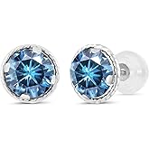 Gem Stone King 14K White Gold Persian Blue Moissanite Stud Earrings For Women Men (2.00 Cttw, Gemstone Birthstone, Round 6.5MM)