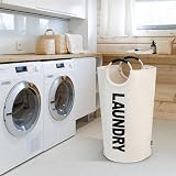 DOKEHOM 90L Large Collapsible Laundry Basket Beige Freestanding Hamper view 8
