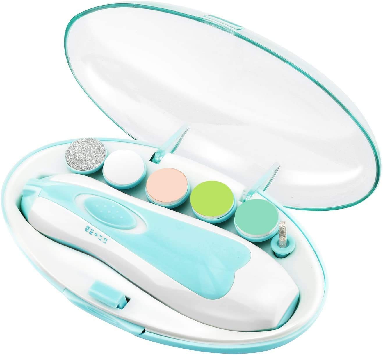 Baby Nail File Trimmer, Electric Baby Nail Clipper, 6 in 1 Baby Electric Nail File with Light, Infant Nail File, for Newborn Infant Toddler Kids Toes and Fingernails - Blue (Batteries not Included)