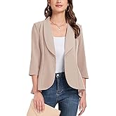 MINTLIMIT Womens Casual Blazer Open Front 3/4 Sleeve Shawl Collar Ruffle Hem Work Office Suit Jacket