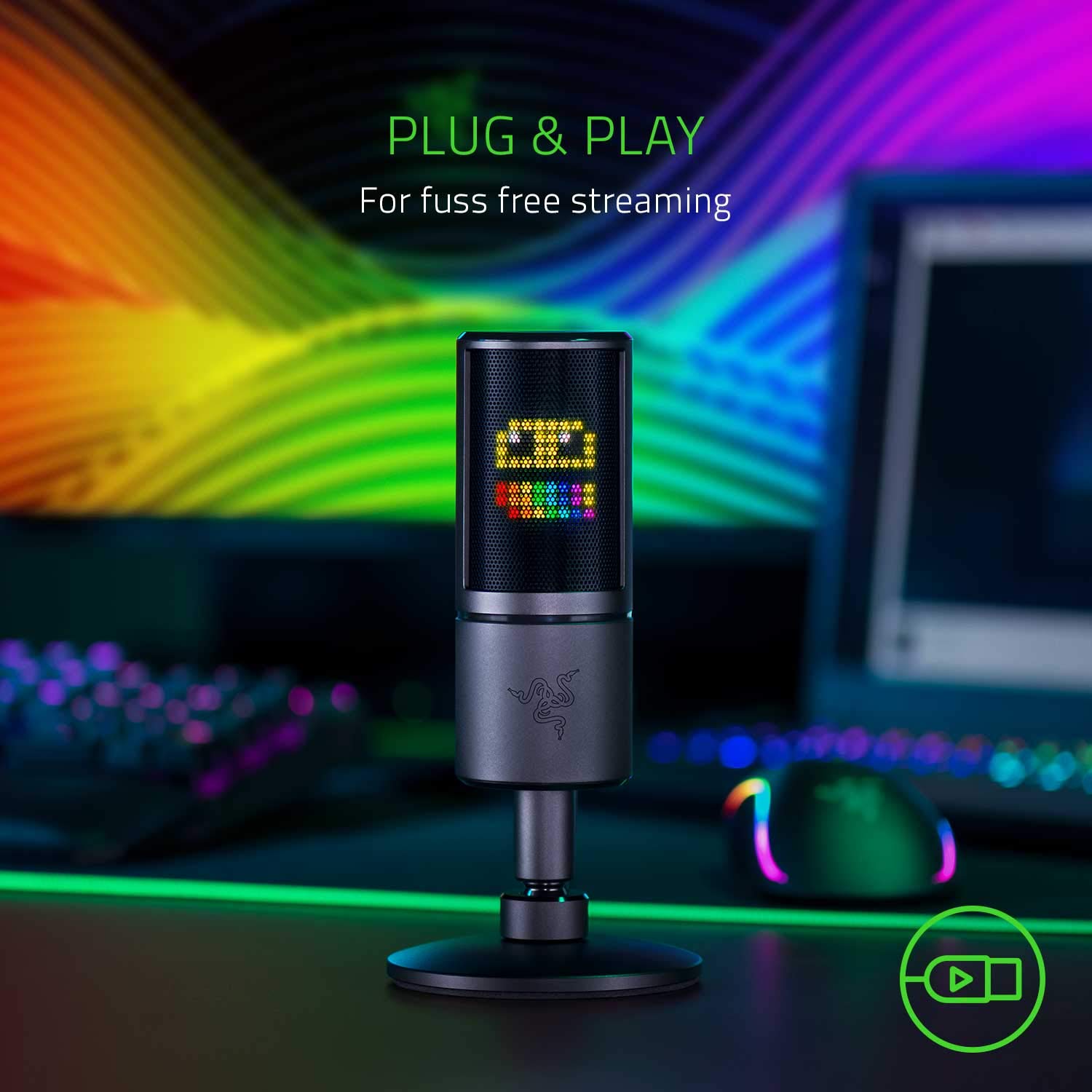Razer Seiren Emote Streaming Microphone: 8-bit Emoticon LED Display, Stream Reactive Emoticons, Hypercardioid Condenser Mic, Built-in Shock Mount, Height & Angle Adjustable Stand, Classic Black