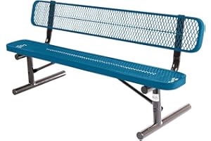 COATEDOUTDOORFURNITURE Heavy-Duty Portable Outdoor Bench Thermoplastic Coated, Expanded Metal, Commercial-Grade Seating, Made in America (Portable with Back, 6 Ft, Light Blue)