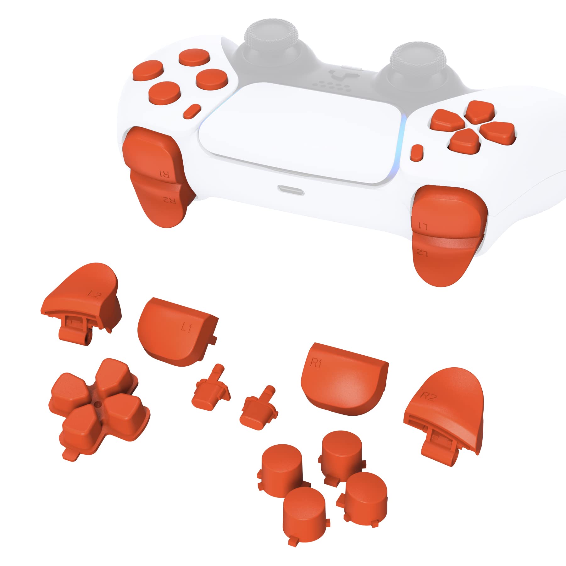 eXtremeRate Replacement D-pad R1 L1 R2 L2 Triggers Share Options Face Buttons, Orange Full Set Buttons Compatible with ps5 Controller BDM-010 & BDM-020