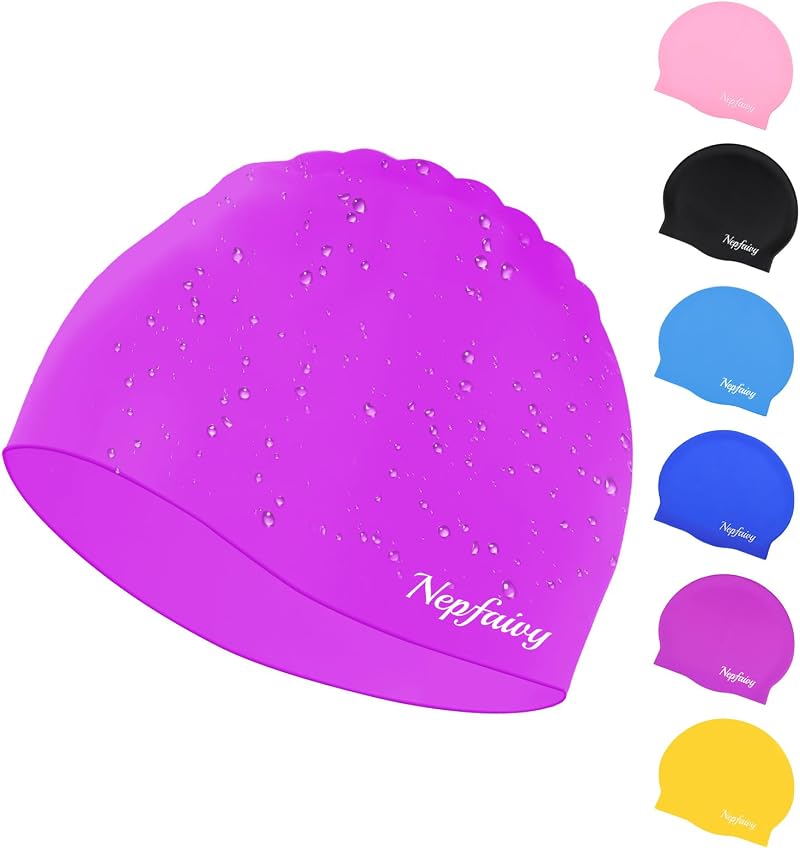 Nepfaivy Kids Swimming Cap Silicone 6-14 Purple Non-Slip Comfort