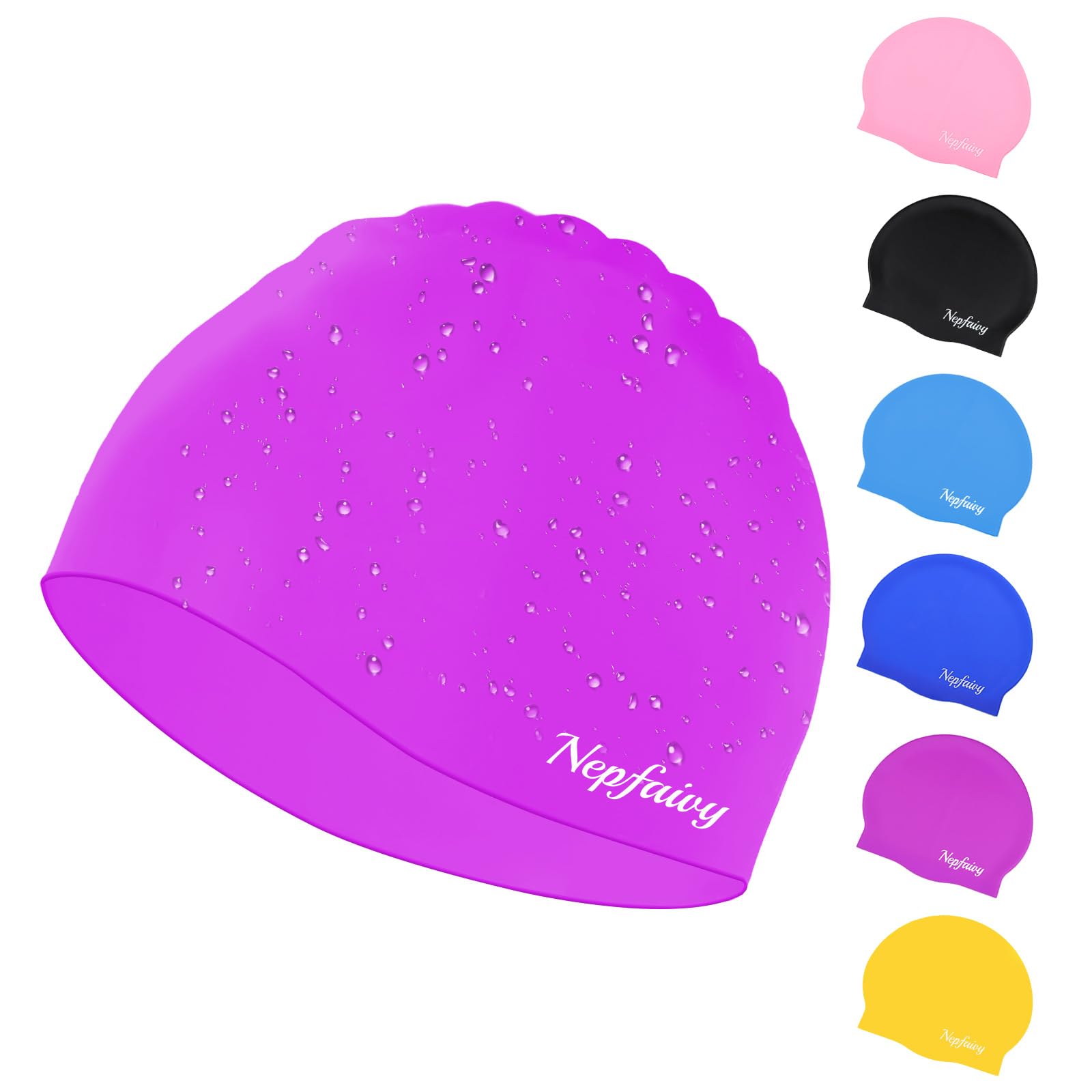 Nepfaivy Kids Swimming Cap Waterproof - Updated Size Silicone Swimming Hat Kids, Comfortable Anti Slip Boys and Girls Swimming Cap, Stretchable and Durable Swim Cap for Children 6-14 Years (Purple)
