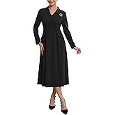 WOMLAYOUT Women's Blazer Dresses with Brooch Collared V Neck Long Sleeve A-Line Formal Work Dress