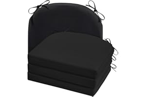 Cozyide Outdoor Chair Cushions, Waterproof Patio Seat Cushions with Adjustable Straps, Round Corner Patio Chair Cushions for Garden, Black, 17x16x2 Inch (Pack of 4)