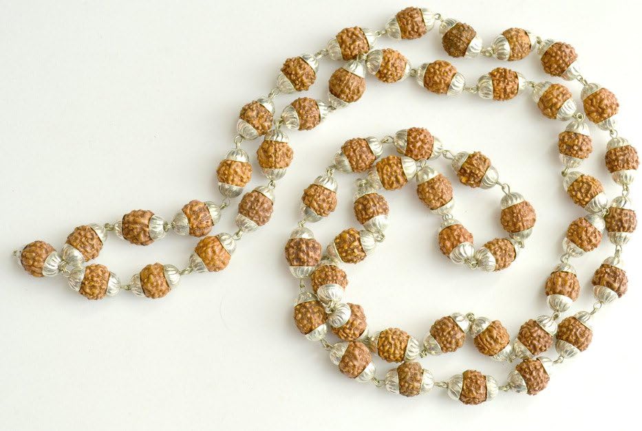 odishabazarOdishabazaar Rudraksha Silver Cap 54 Beads Mala Necklace Prayer Beads for Meditation