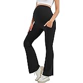 HEGALY Women's Maternity Flare Leggings Over The Belly - Casual Pregnancy Yoga Pants with Pockets Buttery Soft