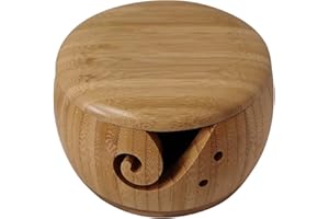 HOUSEEN Yarn Storage Bowl, Wool Storage Bowl with Lid Wooden Yarn Organizer Handmade Craft Crochet Bowl Holder with Holes for Knitting and Crocheting