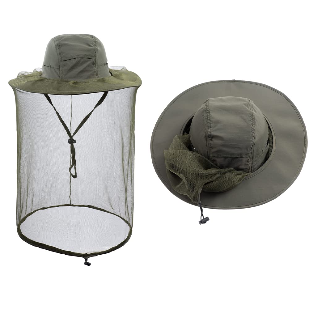Hunterbee Army Green Beekeeper bee beekeeping hat /Mosquito Insect hat /Mesh Bug face Shields
