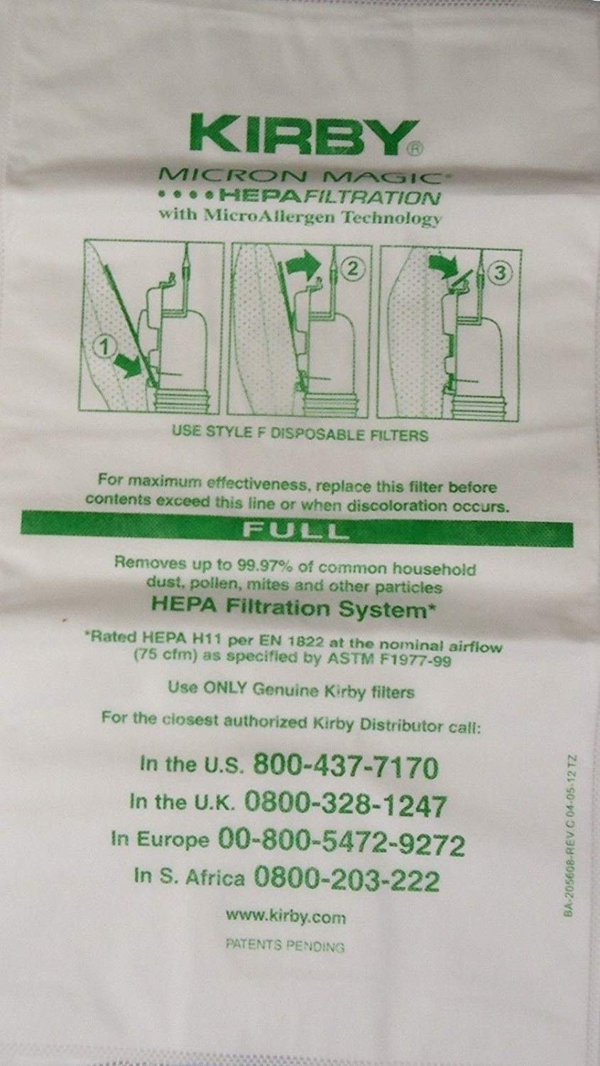 Amazon.com - Kirby 6 Cloth F Style Vacuum Bags Sentria II Ultimate G  Diamond G6 G5 G4 204811 -