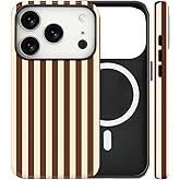 flewfun Magnetic for iPhone 17 Pro Max Case Cute Stripes Phone Case, Shockproof Slim TPU and Hard PC Protective Phone Cover Compatible with MagSafe Designed for Women Girls, Brown